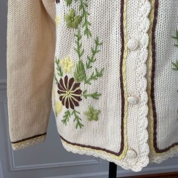 Vintage 50s Hand Fashioned Hand Loomed 100% Virgin Wool Button Cardigan M - Picture 9 of 11